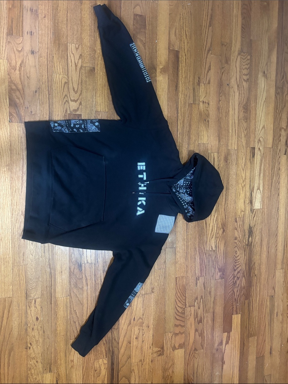 ethika Black Hoodie with Bandana Lined Hood and Sleeve Panels